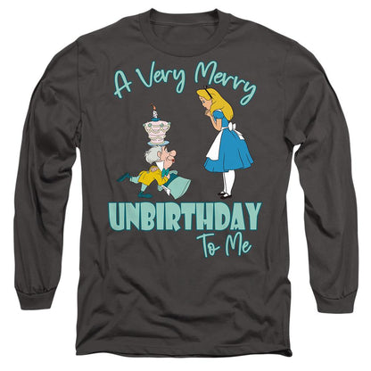 Charcoal - Front - Alice In Wonderland Unisex Adult Very Merry Unbirthday To Me T-Shirt
