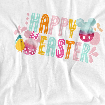 White - Side - Mickey Mouse Unisex Adult Happy Minnie Mouse Watercolour Eggs Easter T-Shirt