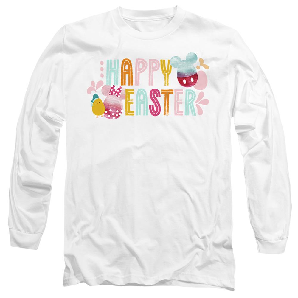 White - Front - Mickey Mouse Unisex Adult Happy Minnie Mouse Watercolour Eggs Easter T-Shirt