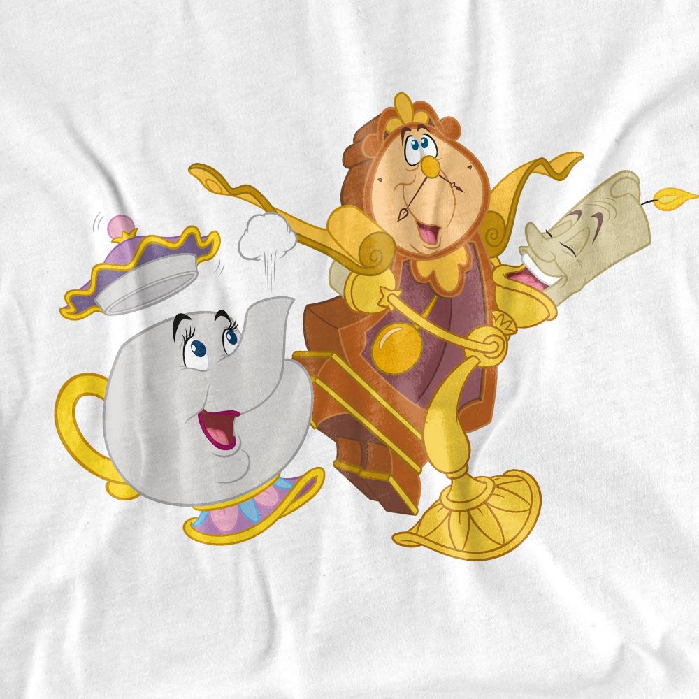 White - Side - Beauty And The Beast Unisex Adult Potts Cogsworth Lumiere T-Shirt
