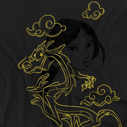 Black - Side - Mulan Unisex Adult Breezy Mushu Illustration T-Shirt