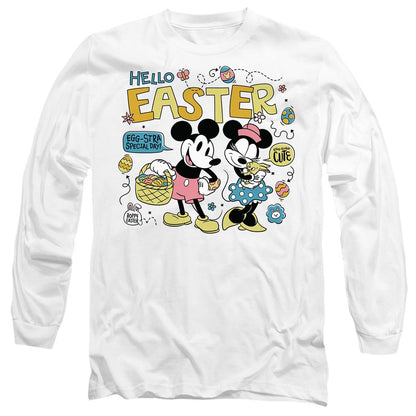 White - Front - Mickey Mouse Unisex Adult Hello Easter! Minnie Mouse Easter T-Shirt