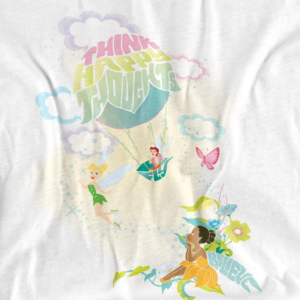 White - Side - Disney Fairies Unisex Adult Think Happy Thoughts Tinker Bell & Iridessa T-Shirt