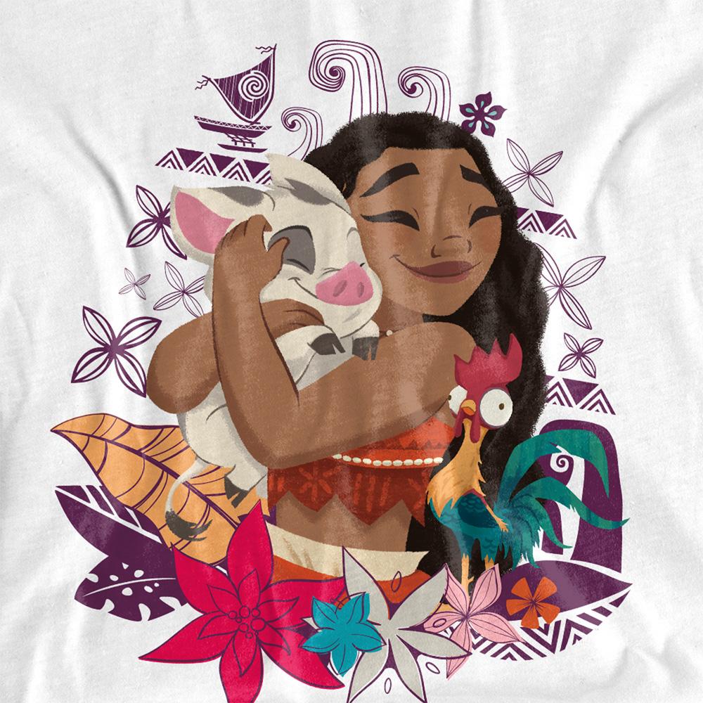 White - Side - Moana Unisex Adult Love Pua & Hei Hei T-Shirt