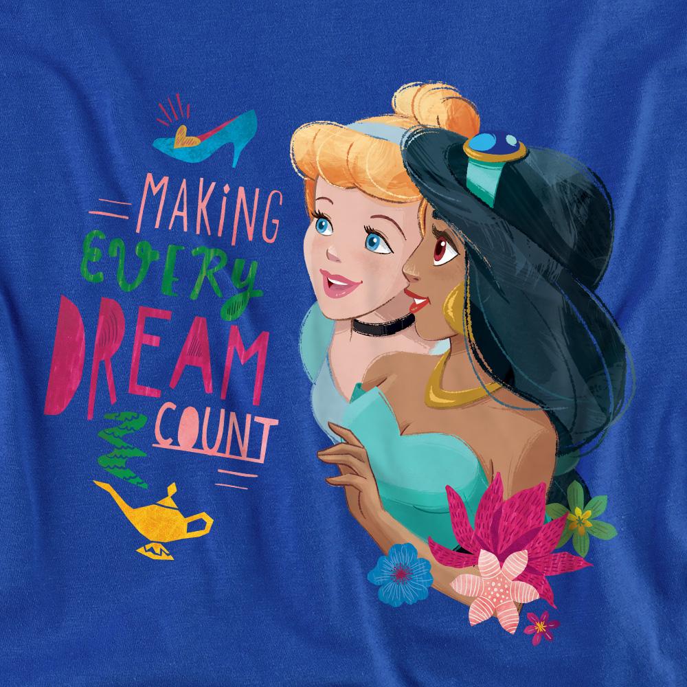 Royal Blue - Side - Disney Princess Unisex Adult Making Every Dream Count Cinderella & Jasmine T-Shirt