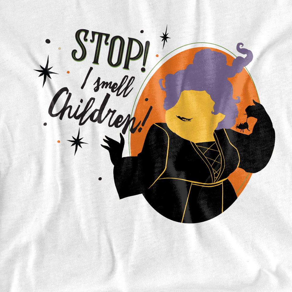 White - Side - Hocus Pocus Unisex Adult Stop! I Smell Children! T-Shirt