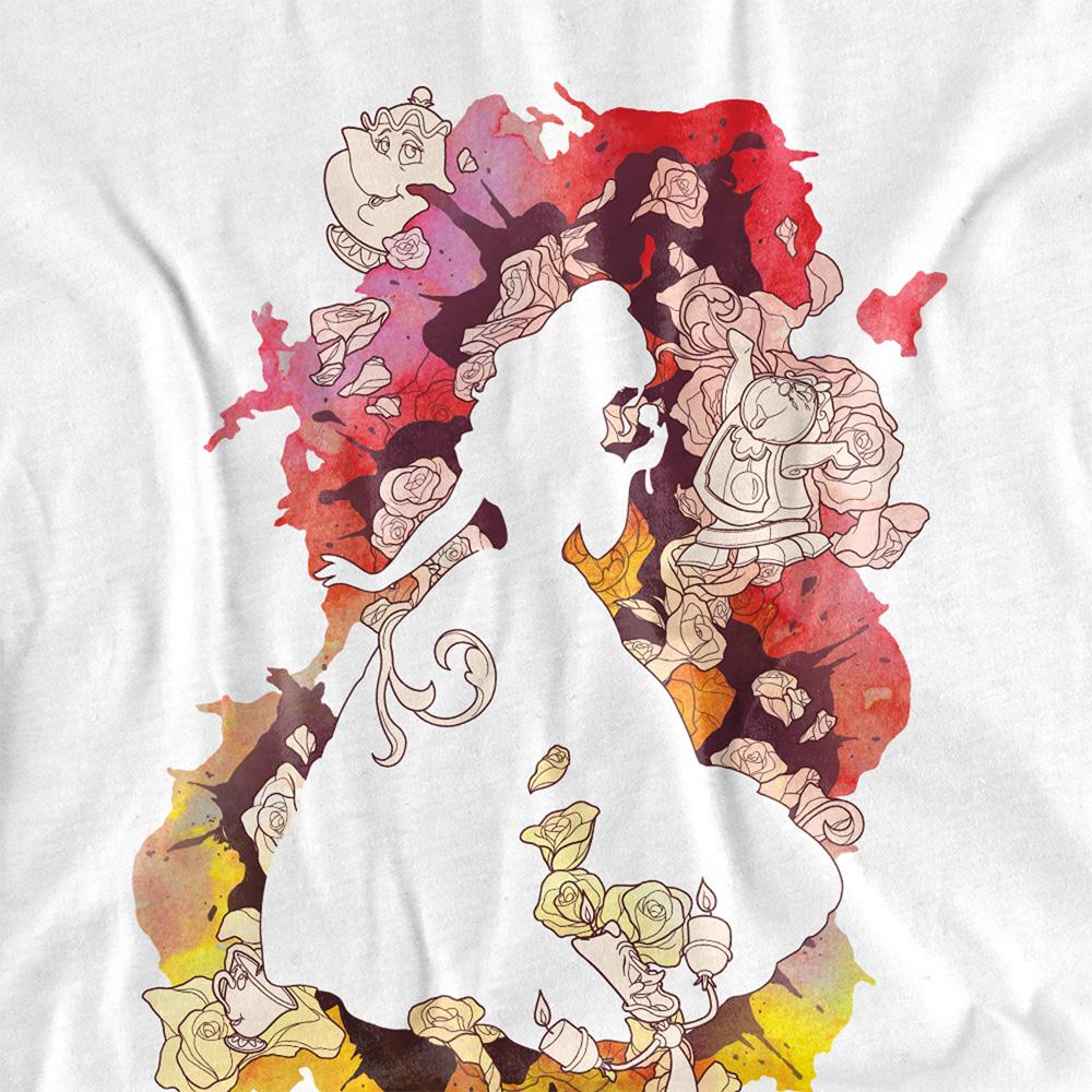 White - Side - Beauty And The Beast Unisex Adult Belle Flower Silhouette T-Shirt