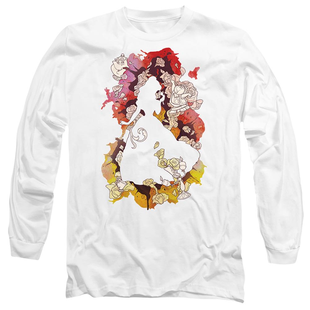 White - Front - Beauty And The Beast Unisex Adult Belle Flower Silhouette T-Shirt