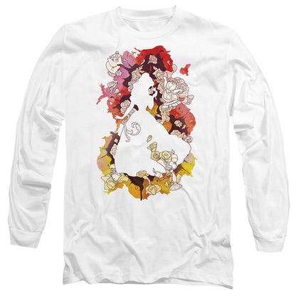 White - Front - Beauty And The Beast Unisex Adult Belle Flower Silhouette T-Shirt