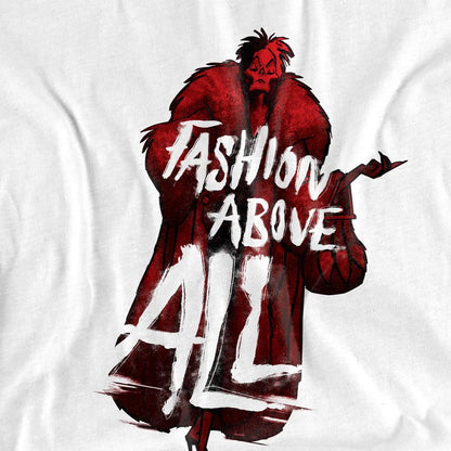 White - Side - Disney Villains Unisex Adult Fashion Above All Cruella De Vil T-Shirt