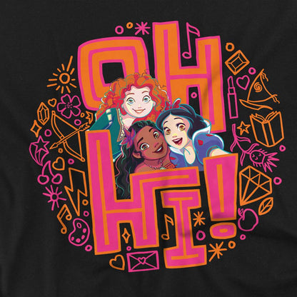 Black - Side - Disney Princess Unisex Adult Oh Hi! Merida Moana Snow White T-Shirt