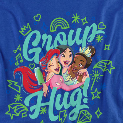 Royal Blue - Side - Disney Princess Unisex Adult Group Hug! Ariel Mulan Tiana T-Shirt
