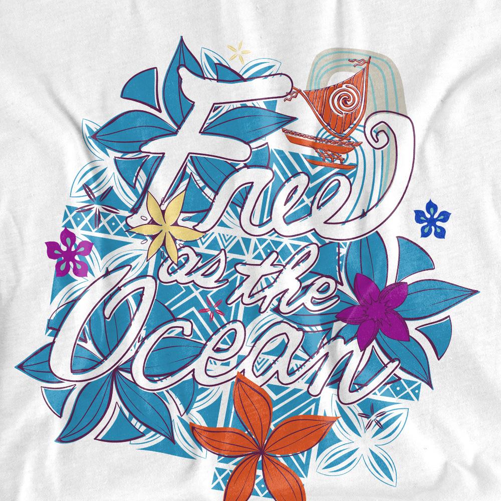 White - Side - Moana Unisex Adult Free As The Ocean T-Shirt