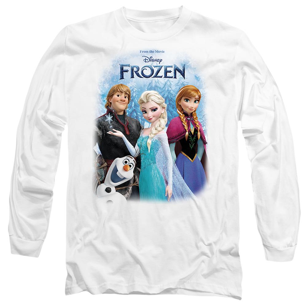 White - Front - Frozen Unisex Adult Elsa Anna Kristoff Olaf Poster T-Shirt