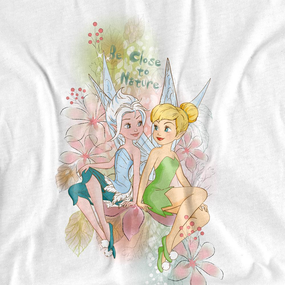 White - Side - Disney Fairies Unisex Adult Close To Nature Tinker Bell & Periwinkle T-Shirt