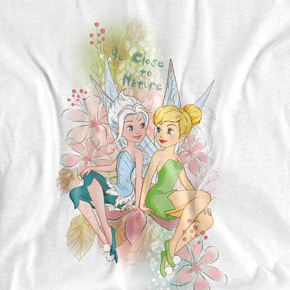 White - Side - Disney Fairies Unisex Adult Close To Nature Tinker Bell & Periwinkle T-Shirt