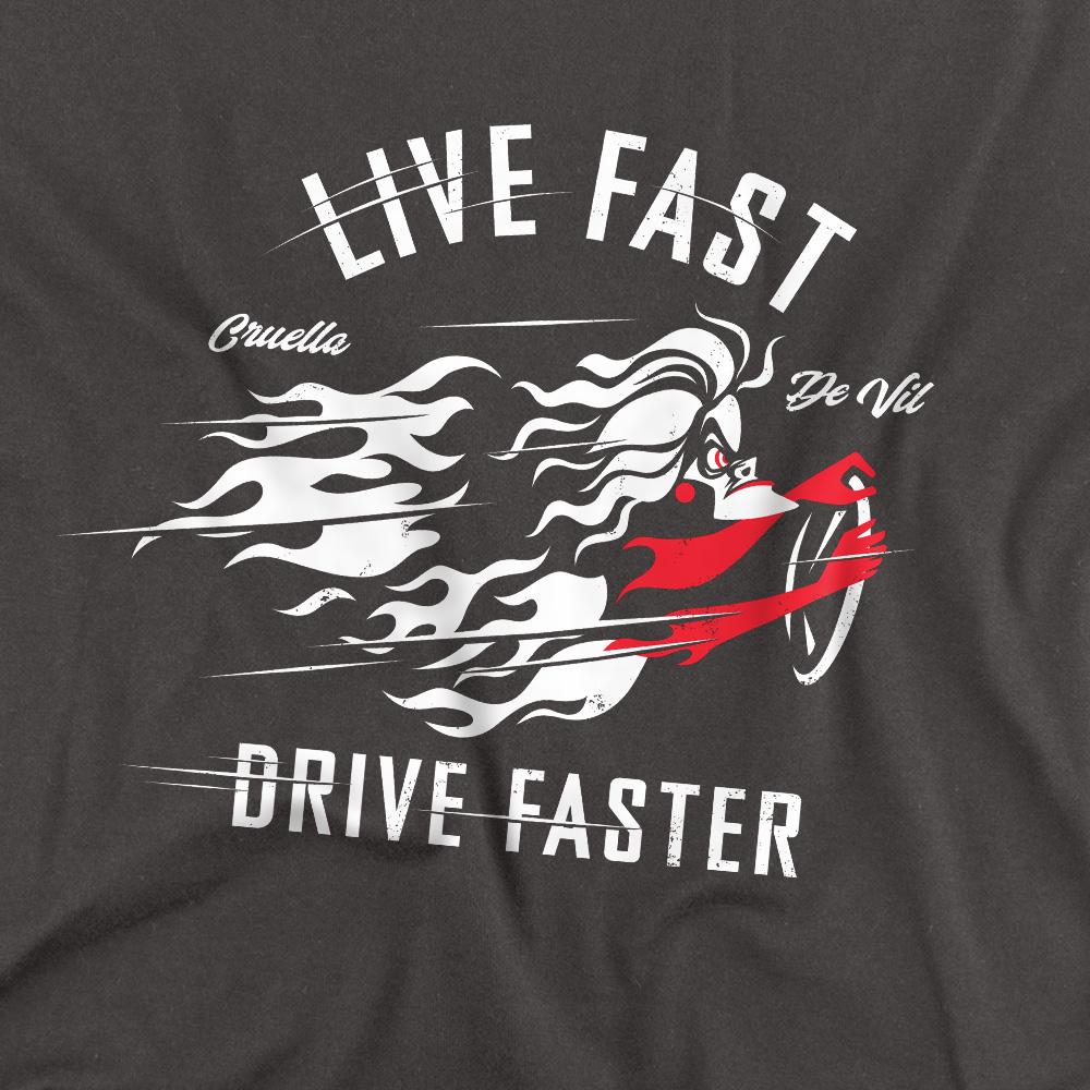 Charcoal - Side - Disney Villains Unisex Adult Live Fast, Drive Faster Cruella De Vil T-Shirt