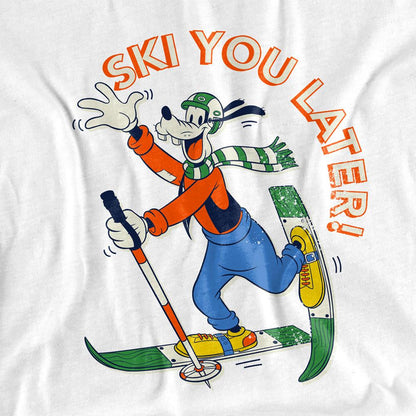 White - Side - Mickey Mouse Unisex Adult Ski You Later Goofy T-Shirt