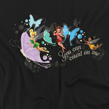 Black - Side - Disney Fairies Unisex Adult You Can Count On Me Tinker Bell & Rosetta T-Shirt