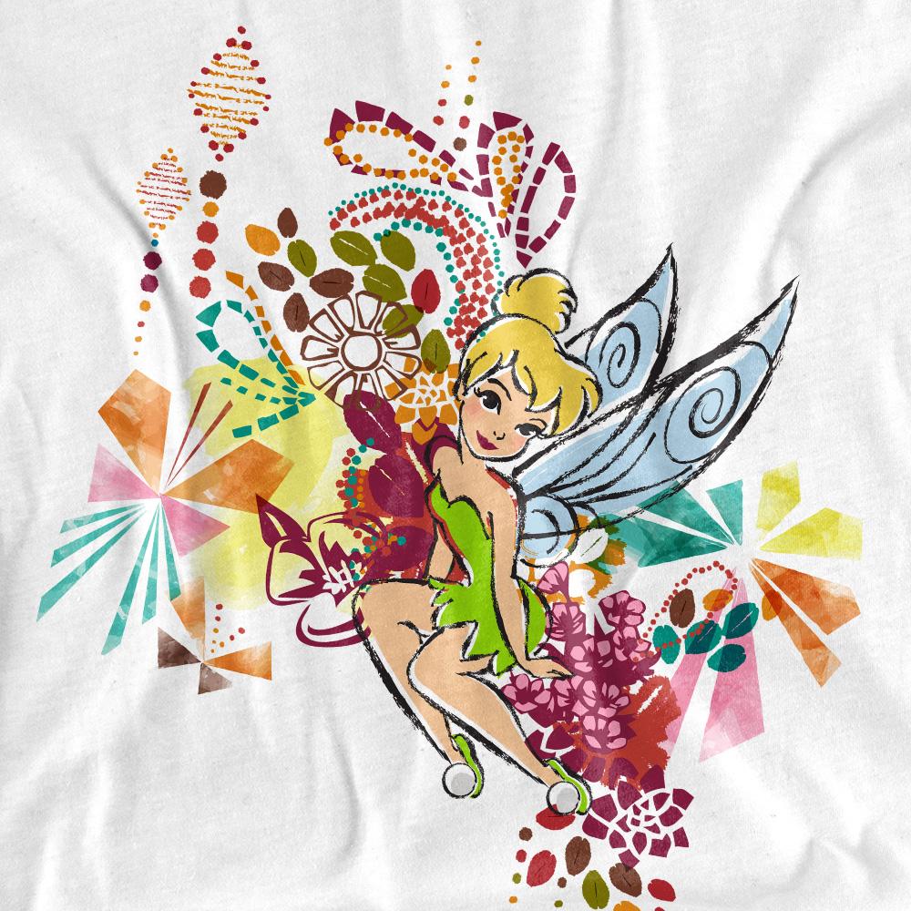 White - Side - Disney Fairies Unisex Adult Tinker Bell Geometric Floral T-Shirt