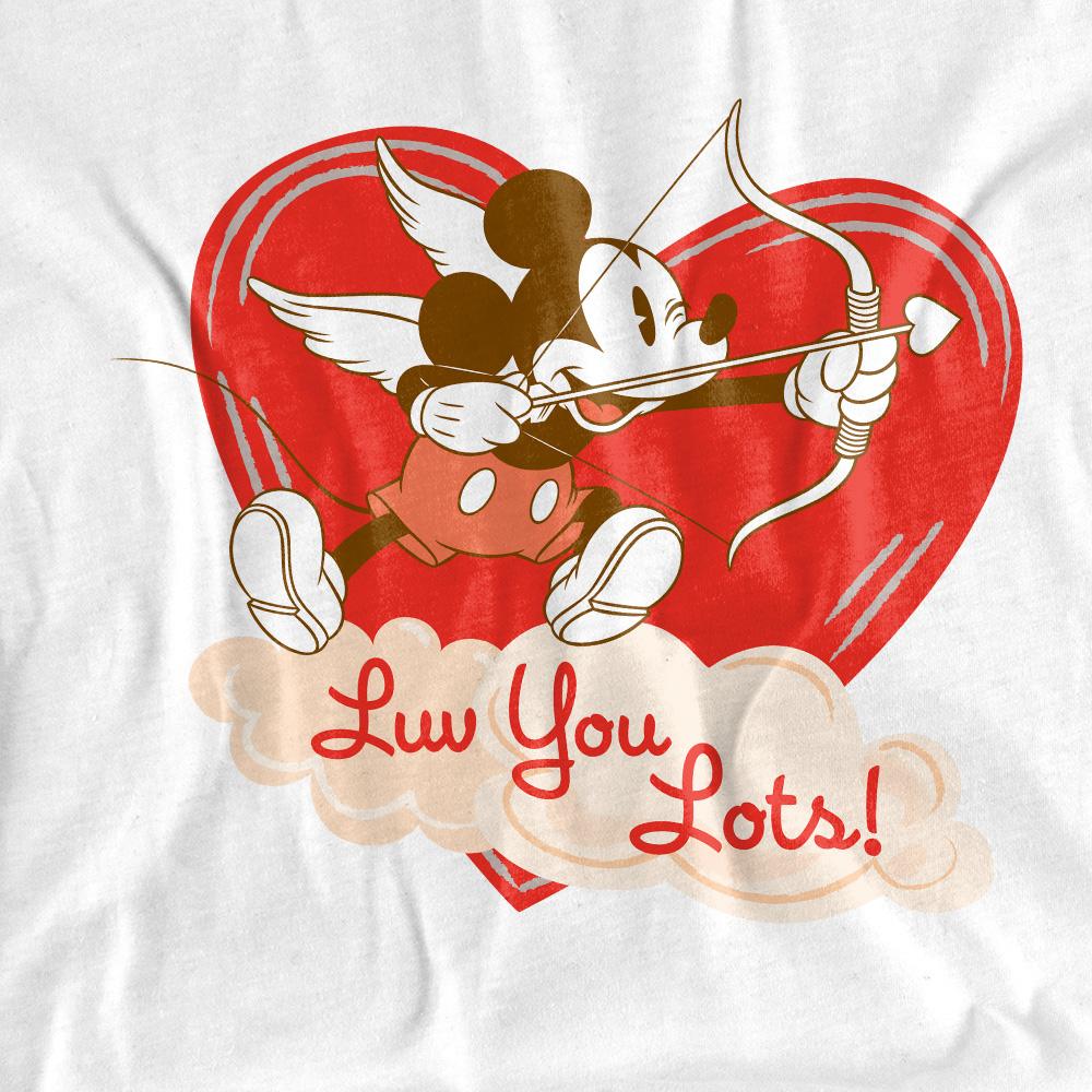 White - Side - Mickey Mouse Unisex Adult Luv You Lots! Vintage Valentine`s Day T-Shirt