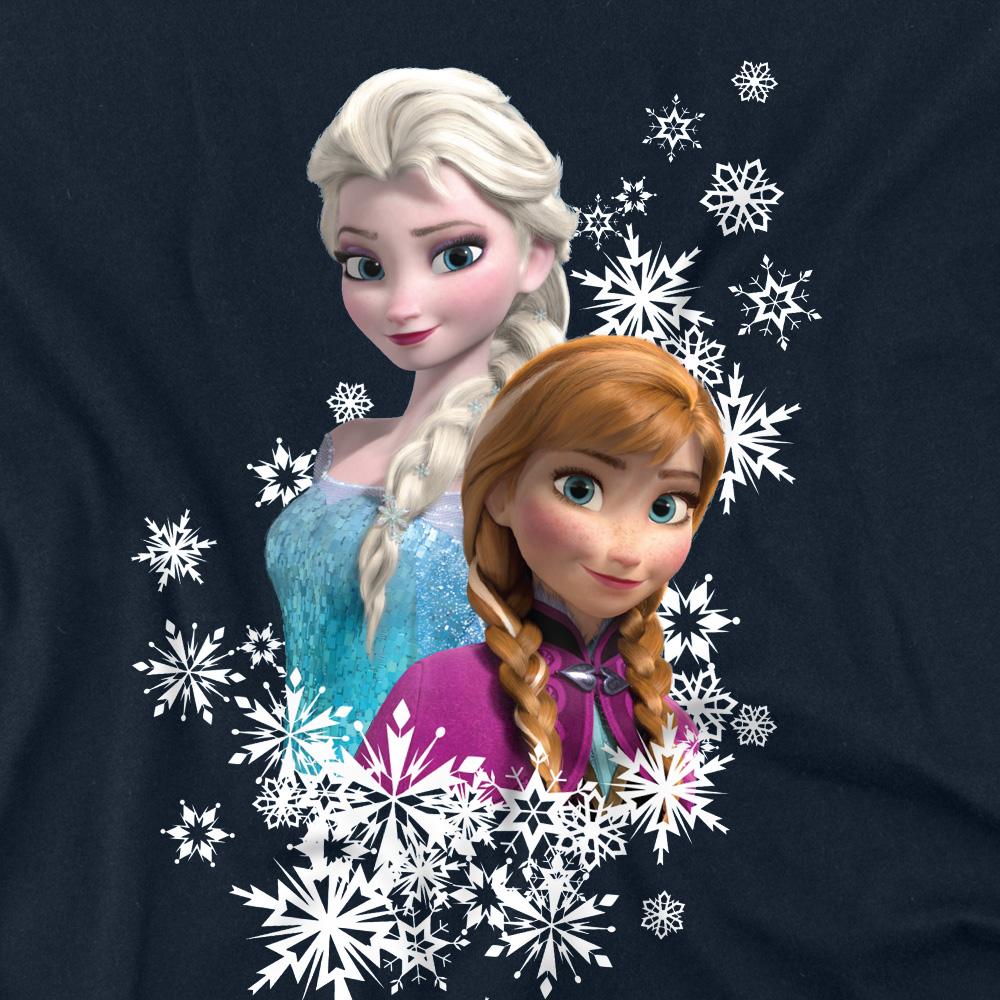 Navy - Side - Frozen Unisex Adult Anna And Elsa Snowflake Portrait T-Shirt