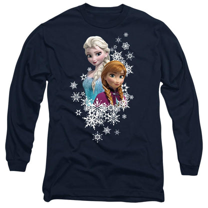 Navy - Front - Frozen Unisex Adult Anna And Elsa Snowflake Portrait T-Shirt