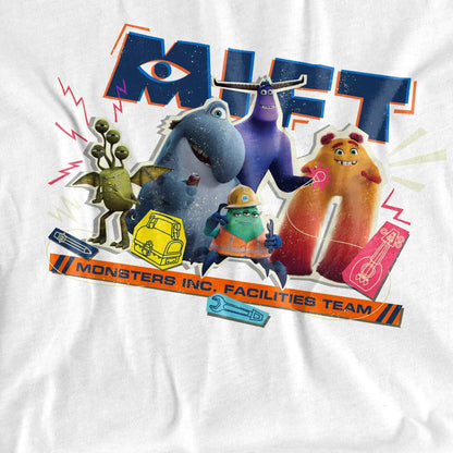 White - Side - Monsters at Work Unisex Adult Monsters Inc Facilities Team T-Shirt