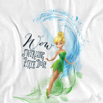 White - Side - Disney Fairies Unisex Adult Wow Swirling Pixie Dust Tinker Bell T-Shirt