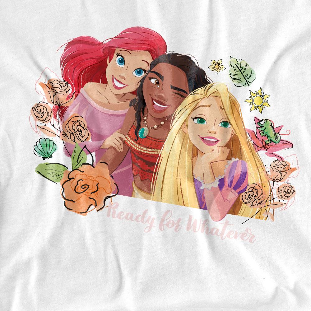 White - Side - Disney Princess Unisex Adult Ready For Whatever Ariel Moana Rapunzel T-Shirt