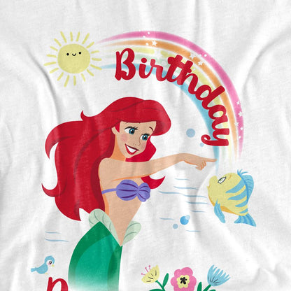 White - Side - The Little Mermaid Unisex Adult Birthday Princess Ariel & Flounder T-Shirt