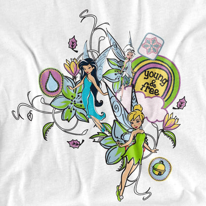 White - Side - Disney Fairies Unisex Adult Young And Free Tinker Bell & Periwinkle T-Shirt