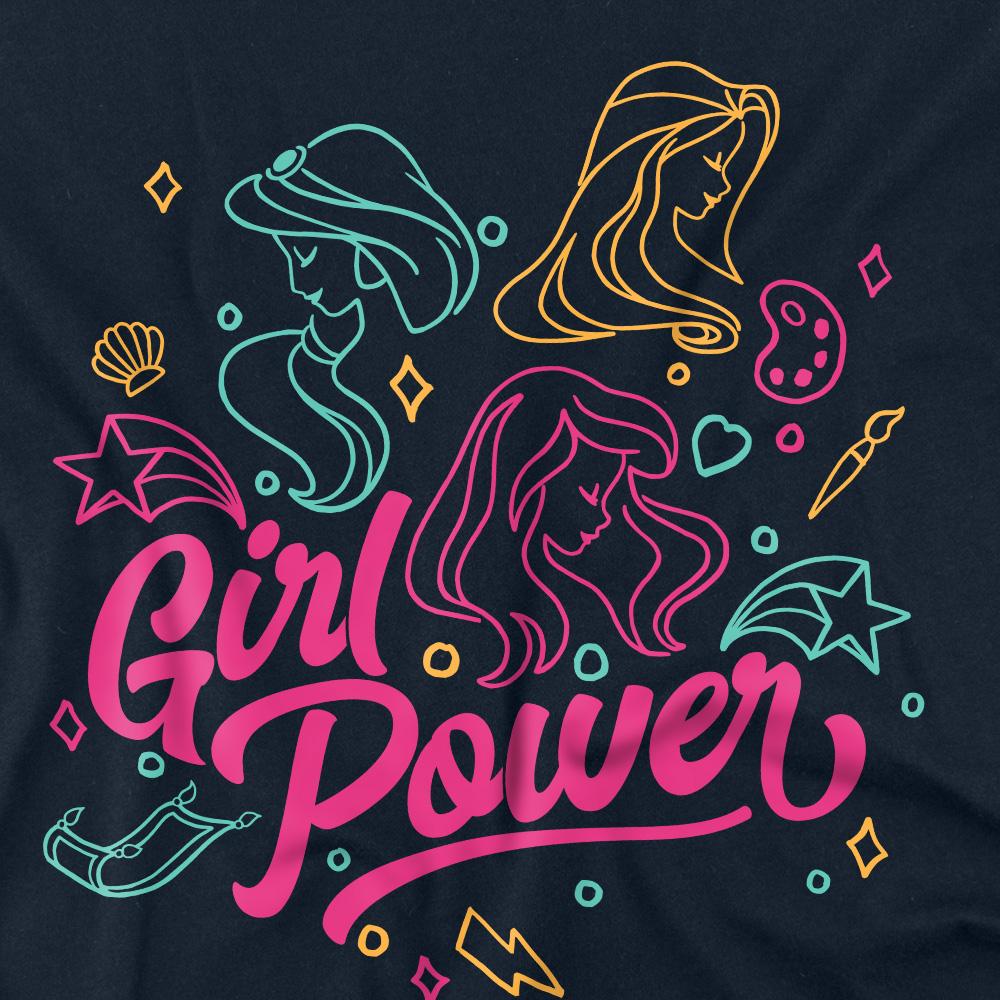 Navy - Side - Disney Princess Unisex Adult Girl Power Jasmine Rapunzel Ariel Line Art T-Shirt