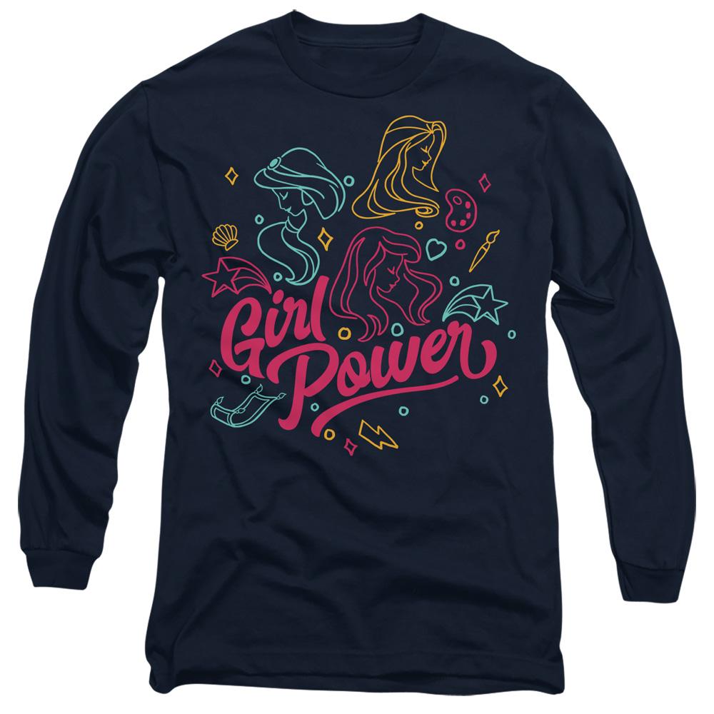 Navy - Front - Disney Princess Unisex Adult Girl Power Jasmine Rapunzel Ariel Line Art T-Shirt