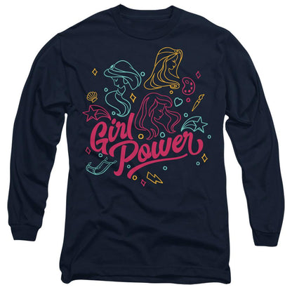 Navy - Front - Disney Princess Unisex Adult Girl Power Jasmine Rapunzel Ariel Line Art T-Shirt