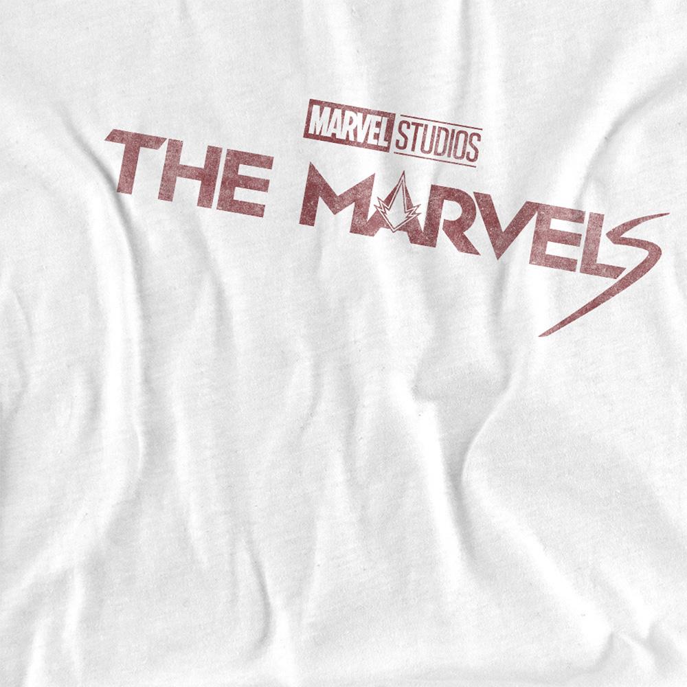 White - Side - The Marvels Unisex Adult Distressed Logo T-Shirt