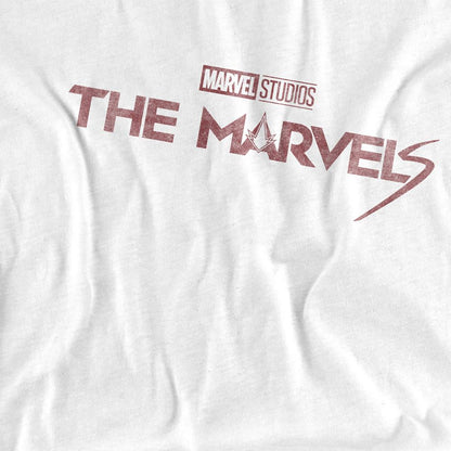 White - Side - The Marvels Unisex Adult Distressed Logo T-Shirt