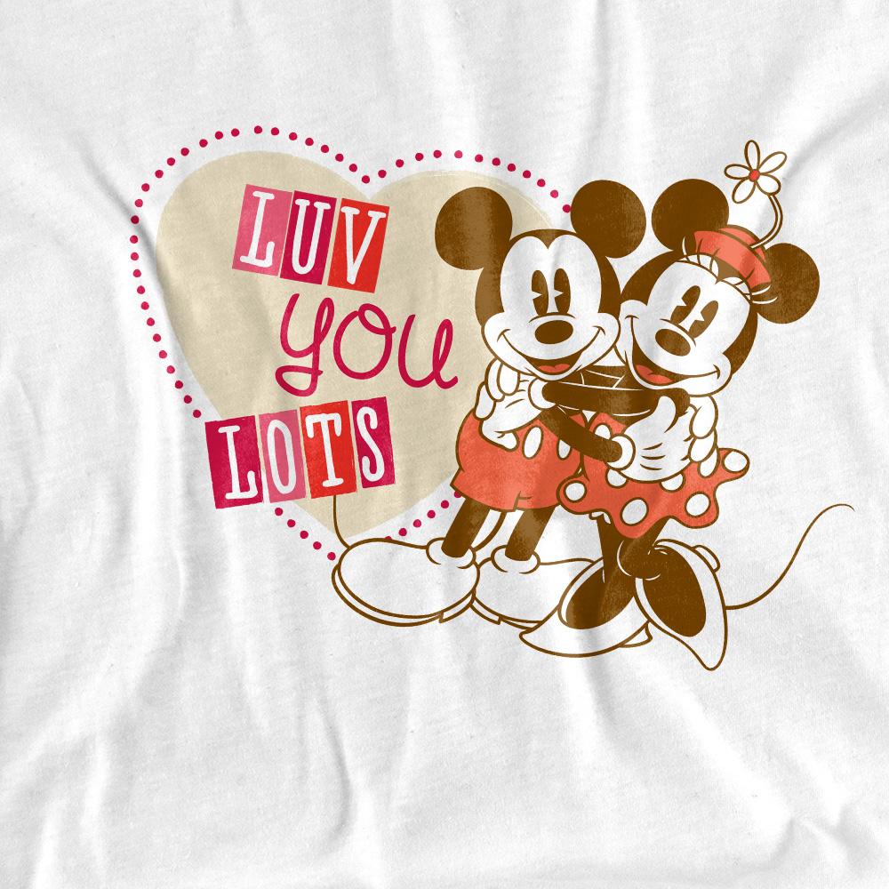 White - Side - Mickey Mouse Unisex Adult Luv You Lots Minnie Mouse Vintage Valentine`s Day T-Shirt