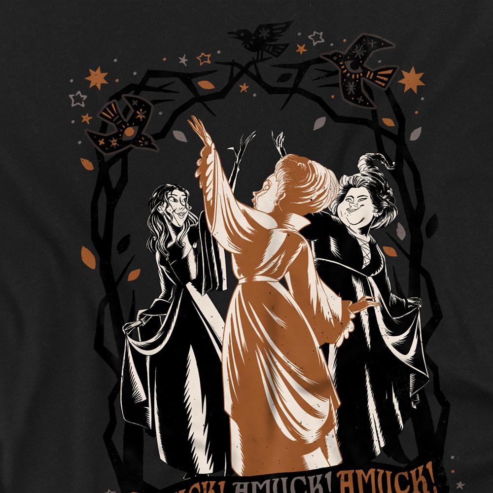Black - Side - Hocus Pocus 2 Unisex Adult Amuck, Amuck, Amuck! Sanderson Sisters Scene T-Shirt