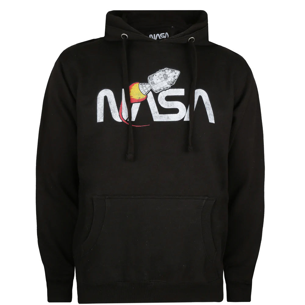Black-White - Front - NASA Mens Vintage Rocket Pullover Hoodie