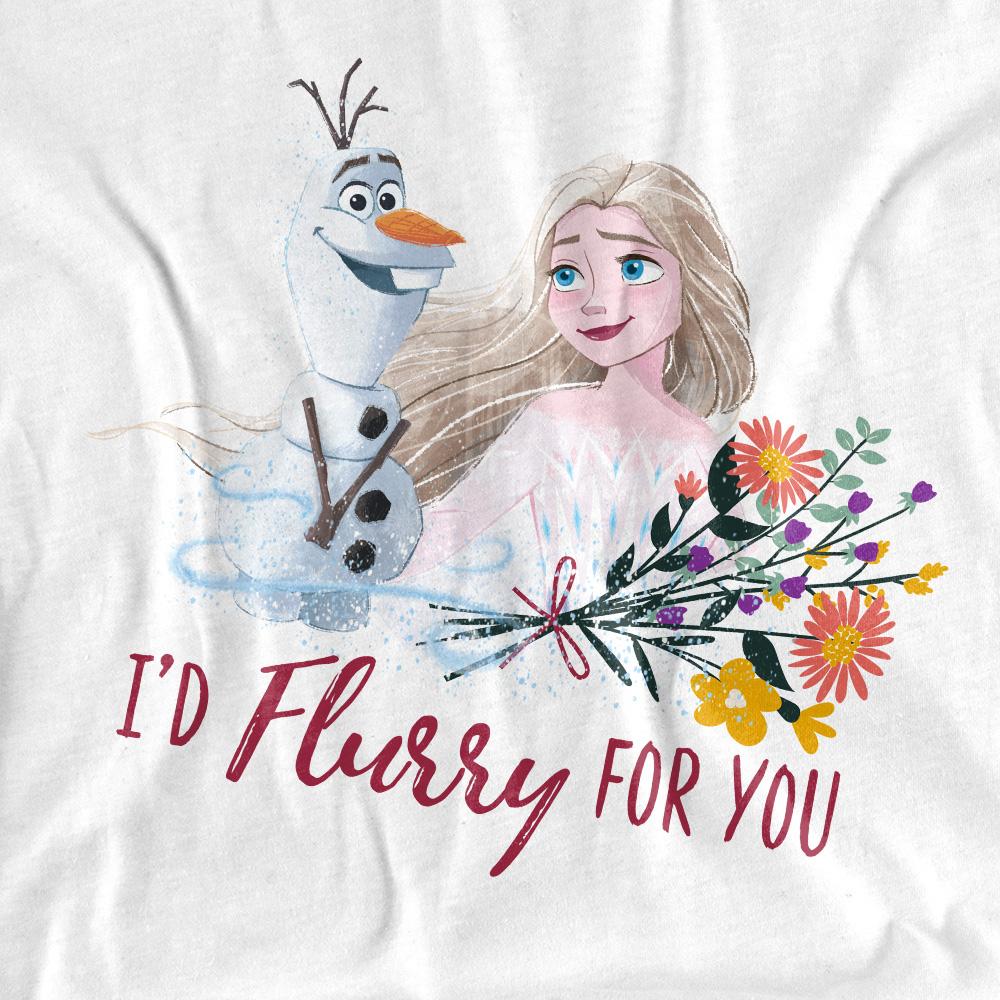 White - Side - Frozen Unisex Adult I´d Flurry For You Elsa & Olaf Valentine`s Day T-Shirt