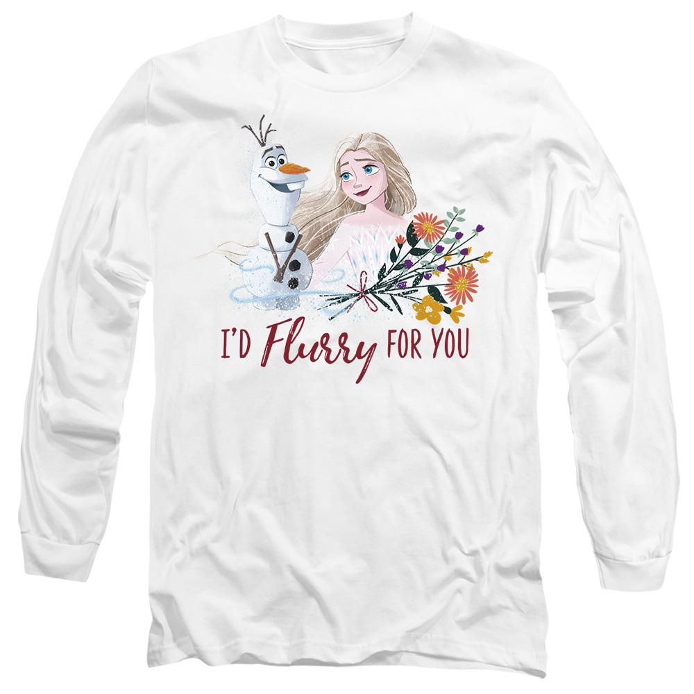 White - Front - Frozen Unisex Adult I´d Flurry For You Elsa & Olaf Valentine`s Day T-Shirt