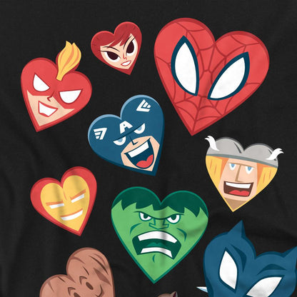 Black - Side - Marvel Universe Unisex Adult Hearts Valentine`s Day T-Shirt