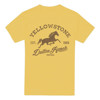 Banana Yellow - Front - Yellowstone Mens Dutton Ranch Horse T-Shirt