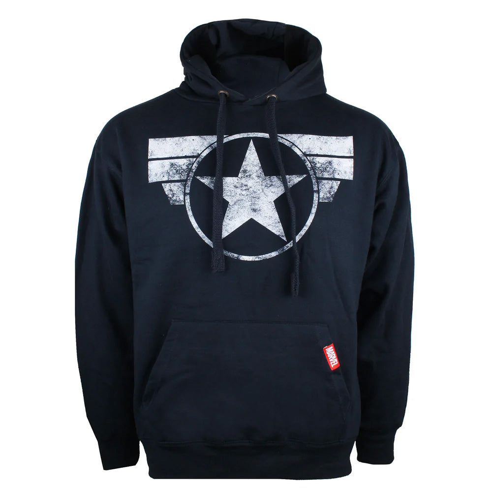 Navy - Front - Captain America Mens Logo Hoodie
