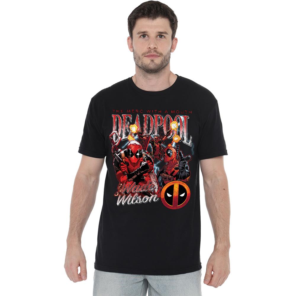 Black - Side - Deadpool Mens Character Montage T-Shirt
