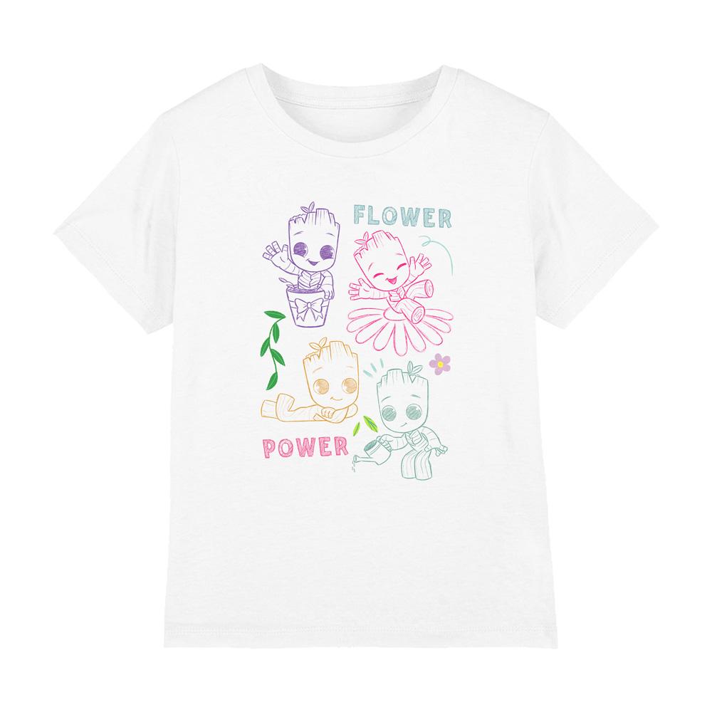 White - Front - Guardians Of The Galaxy Childrens-Kids Flower Power Groot Sketch T-Shirt