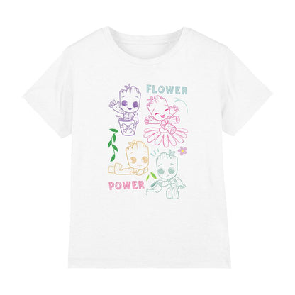 White - Front - Guardians Of The Galaxy Childrens-Kids Flower Power Groot Sketch T-Shirt