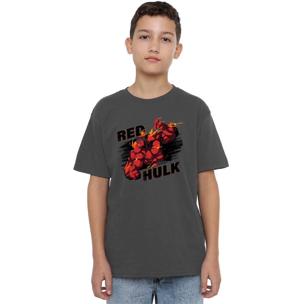 Charcoal - Side - Marvel Childrens-Kids Red Hulk Fire T-Shirt
