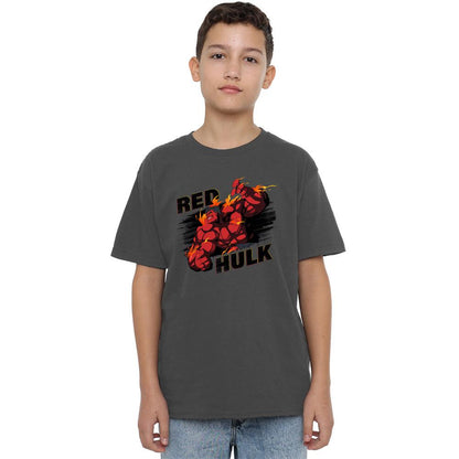 Charcoal - Side - Marvel Childrens-Kids Red Hulk Fire T-Shirt
